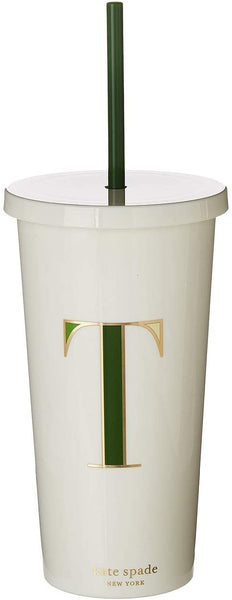 KATE SPADE IT'S PERSONAL INITIAL TUMBLER, T (GREEN)