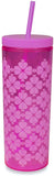 KATE SPADE TUMBLER WITH STRAW, NEON PINK SPADE FLOWERS