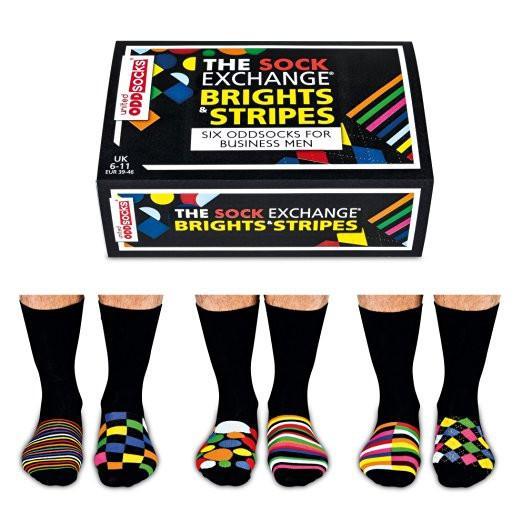 United Oddsocks Mens The Sock Exchange Brights & Stripes 6 Odd Socks Gift Set Size 6 - 11 UK - Madisons and Co